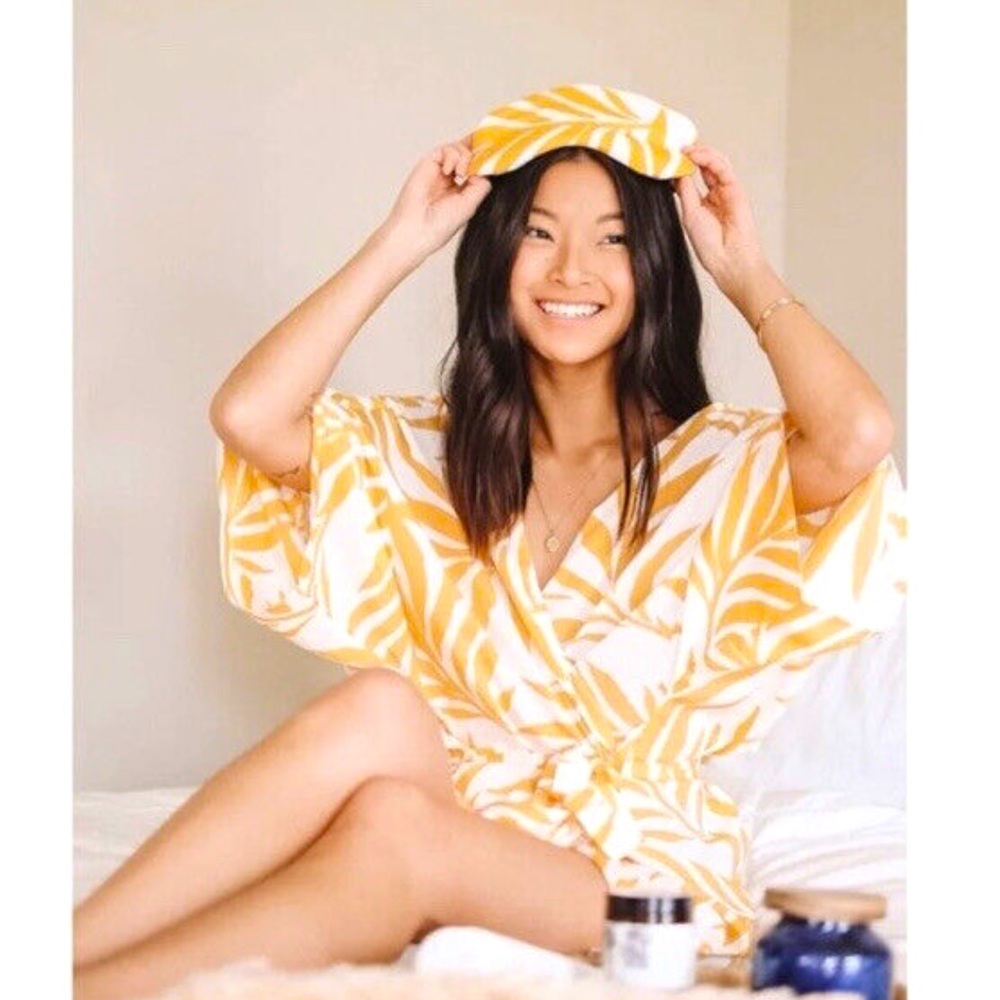 Maison Du Soir Palm Print Kimono and Face Mask